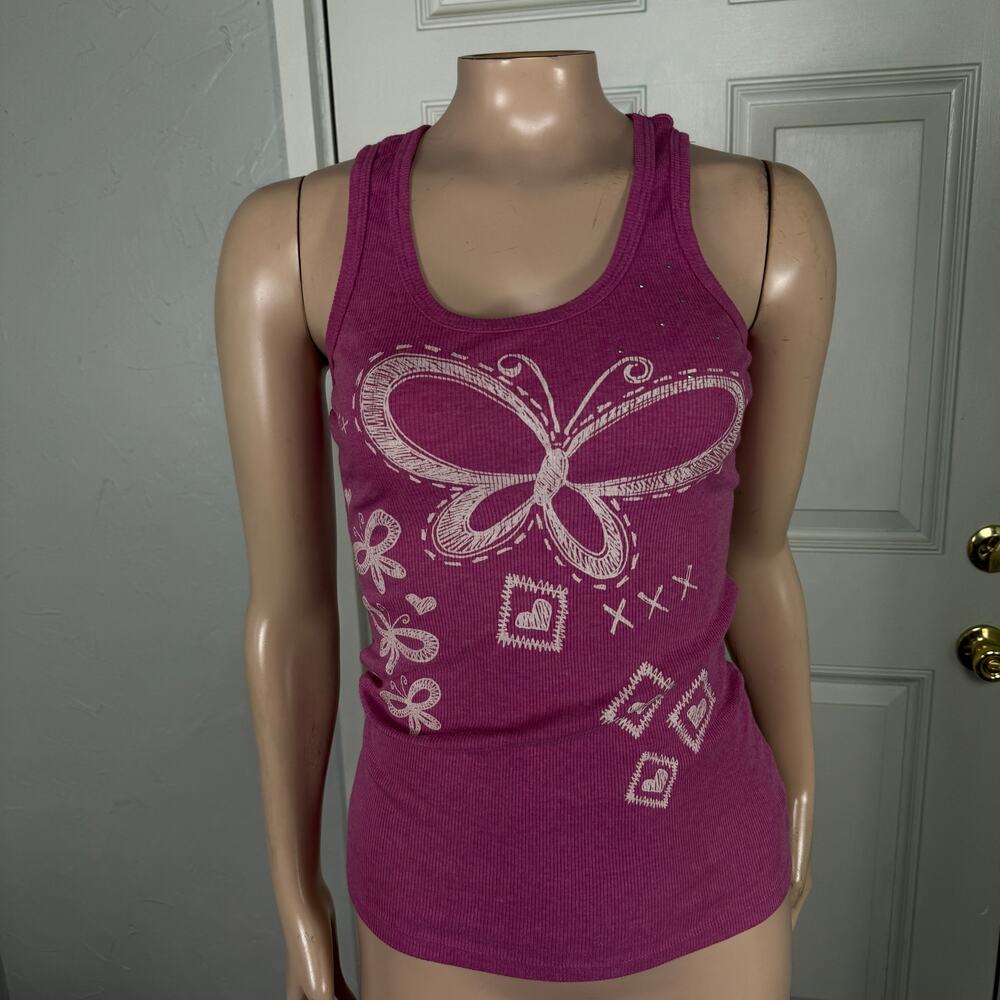 Vintage Y2k Self Esteem Tank Top Shirt M Butterfly Cotton Print Ribbed Knit Y10